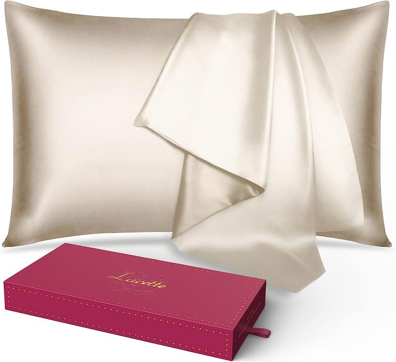 Photo 1 of 
Lacette Silk Pillowcase for Hair and Skin, 22 Momme 6A Soft Silk Pillow Case with Hidden Zipper, Gift Box, 600 Thread Count, Double Side Silk/Wood Pulp...
Color:Champagne Golden
Size:Standard Size 20"x26"