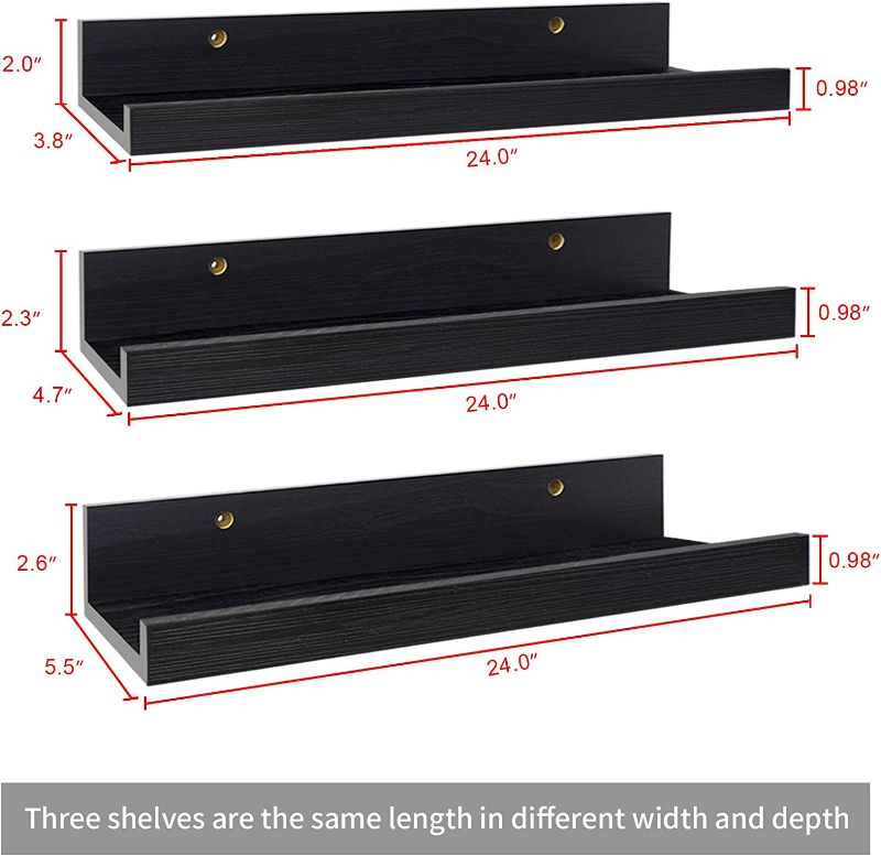 Photo 1 of (***loose hardware, see description***) 24 Inch Black Wall Mounted Floating Shelves Set of 3, Picture Shelving Ledge for Kitchen, Living Room, Bedroom, Office