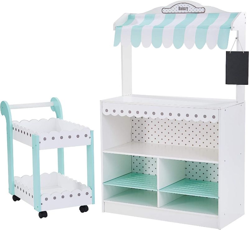 Photo 1 of 
Like New***Teamson Kids Pretend Play Bake Shop with Play Food & Rolling Dessert Cart, My Dream Bakery Wooden Play Stand, Kids Bakery Play Market with Display...