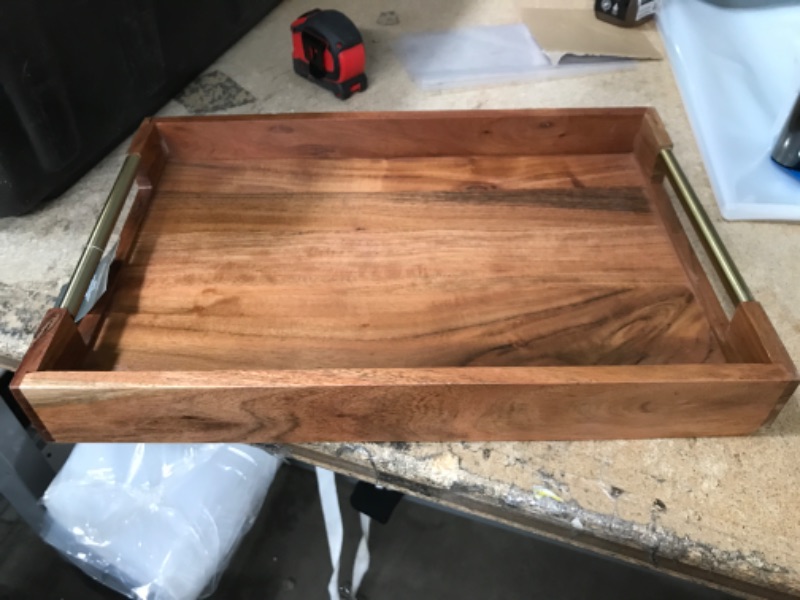 Photo 2 of 12&#34; x 18&#34; Wood Acacia Serving Tray with Brass Handles - Threshold&#8482;