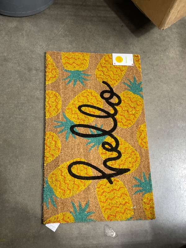 Photo 1 of 1'6"x2'6" Hello Pineapples Doormat Yellow - Sun Squad™
