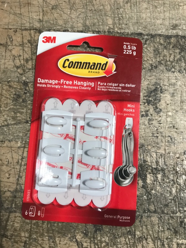 Photo 2 of Command 0.5 lb Capacity Mini Hooks, Indoor Use, 6 hooks, 8 strips, White