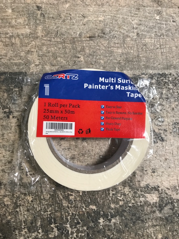 Photo 2 of 1 Roll x 1 inch x 55yards Strong Adhesive Multi Surface Painters Masking Tape by CARTZ to Prevent Paint Bleed, Ideal for Painting Decorating and Craftworks on Walls Ceilings Metals Woods and Glass 1" (25mm) x 55yds x 1 Roll