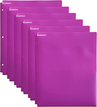 Photo 1 of Comix Plastic Folders with 2 Pocket and 3 Holes, Binder Folders with Pockets Hold Letter Size Paper for School and Office,12 Pack (A2140Pink)
