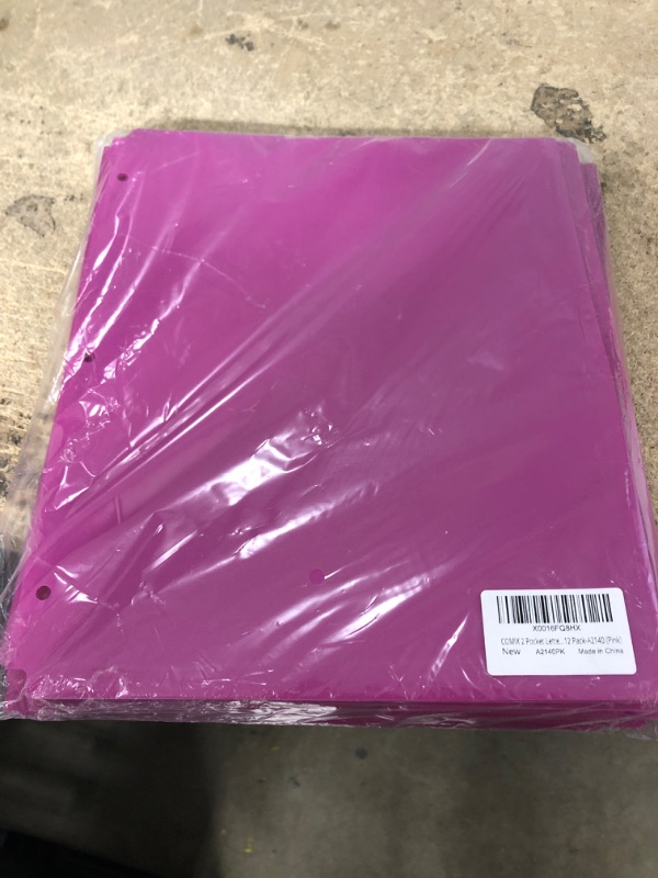 Photo 2 of Comix Plastic Folders with 2 Pocket and 3 Holes, Binder Folders with Pockets Hold Letter Size Paper for School and Office,12 Pack (A2140Pink)
