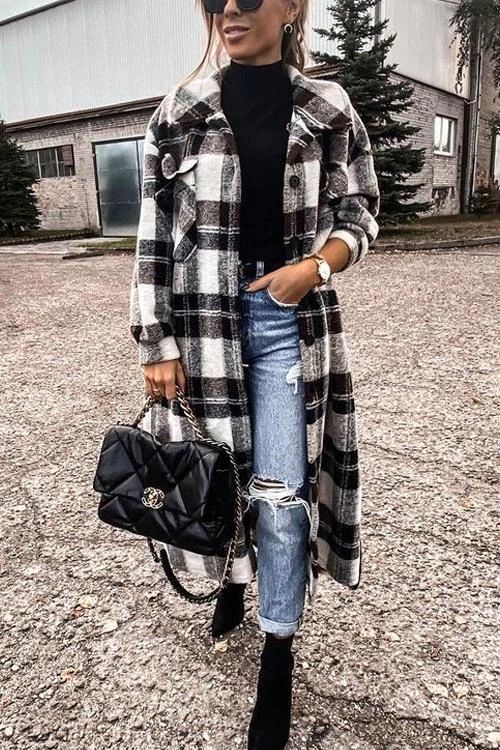 Photo 1 of *NOT exact stock photo, use for reference*
Plaid Long Woolen Coat, L
