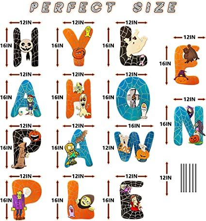 Photo 1 of 14 Pieces Happy Halloween Decorations Yard Signs 17" Spider Webs Skeleton Pumpkin Outdoor Lawn Sign with Stakes for Halloween Garden and Home Party Prop Decor
