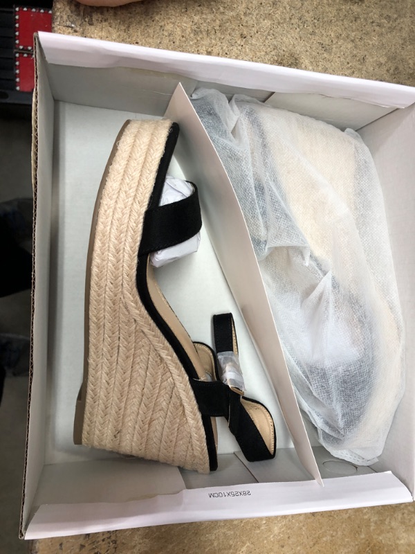 Photo 1 of **NEW**  MixATB Women's Platform Espadrille Wedges Sandals for Women, Buckle Ankle Strap Peep Toe Faux Suede Tan Platform Espadrilles Wedge Heel Sandals Shoes for Women Size- 8.5 1-black