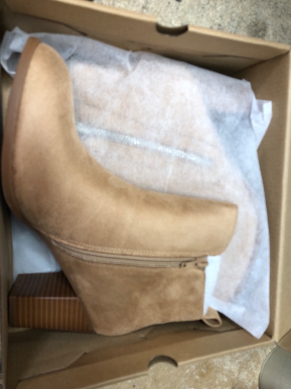 Photo 2 of **NEW**  Ankle Boots for Women Chunky Block Heel Side Zipper Pointd Toe Suede Fall Winter Bootie Shoes Light Brown Size-8.5