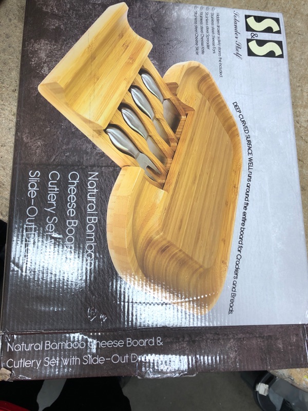 Photo 2 of **NEW/SILVERWARE NOT INCLUDED**  Solander Skelf Large Cheese Board and Knife Set - Stylish Charcuterie Board Set, Bamboo Housewarming Gifts New Home, Birthday Gifts for Women, or Wedding Gifts for Couples