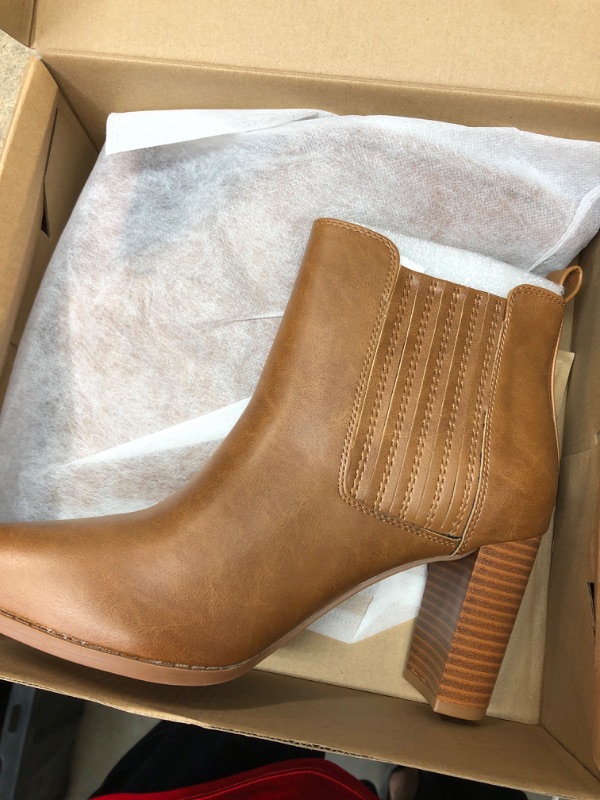 Photo 1 of **NEW**  LAICIGO Women’s Pointed Closed Toe Ankle Boots Chunky Stacked Heel Faux Leather Winter Chelsea Booties Size- 9.5 Brown