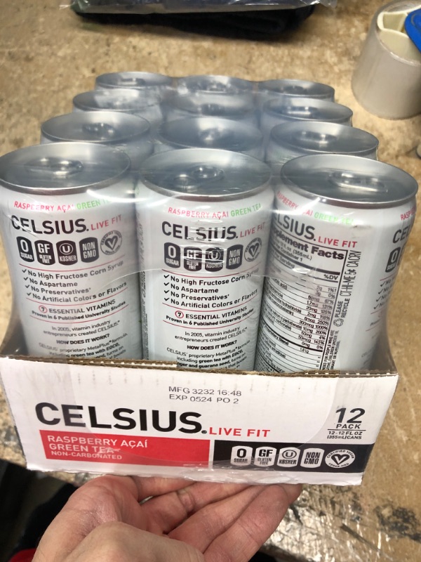 Photo 2 of **NEW/FACTORY SEALED**  CELSIUS Raspberry Acai Green Tea, Functional Essential Energy Drink 12 Fl Oz (Pack of 12) Raspberry Acai Green Tea 12 Fl Oz (Pack of 12) Expiration Date: 05/2024