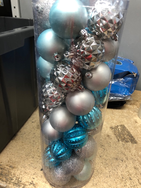 Photo 1 of **NEW**  45PCS 2.36"(60mm) Christmas Ball Ornaments, Shatterproof Plastic Ball Present for Xmas Trees,Festival, Home Party and Wedding Party,Small Size Christmas Tree Ornaments(Blue/Silver)