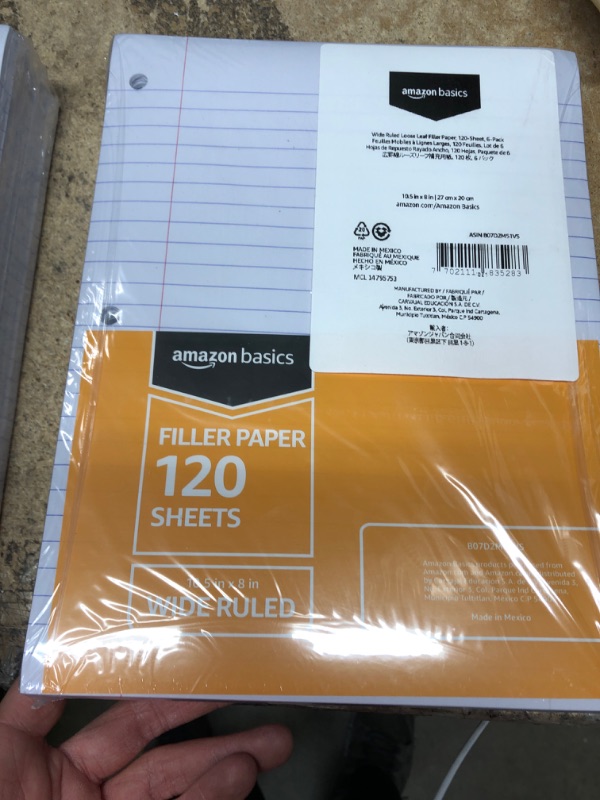 Photo 2 of **NEW**  Amazon Basics Wide Ruled Loose Leaf Filler Paper, 120 Sheets, 10.5 x 8 Inch, 6-Pack 120-Sheet Filler Paper 6-Pack