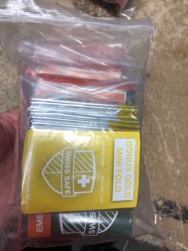 Photo 2 of **NEW**  Swiss Safe Emergency Mylar Thermal Blankets + Bonus Gold Foil Space Blanket. Designed for NASA, Outdoors, Survival, First Aid, Double-Sided Orange and Army Green, 4 Pack Double Color Sides: Orange & Army Green