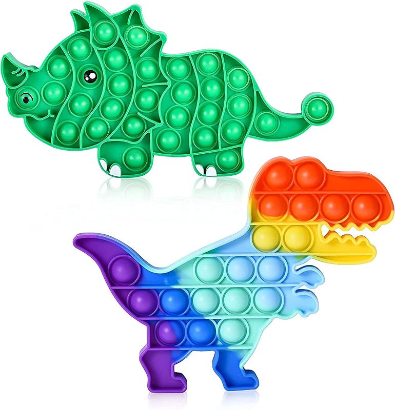 Photo 1 of 2Pcs Dinosaur Pop It Fidget - Push Bubble Sensory Fidget Toys for Adults and Children with ADHD, Rainbow Bubbles Pop Toy Anti, Stress and Anxiety Relief Toy, Dinosaur Toy Novelty Gift
