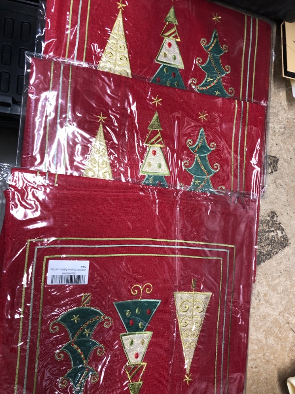 Photo 2 of **NEW/BUNDLE OF 3**    VOGUSON Christmas Embroidered Table Runner with Red Gold Tree Linen Luxury Elegant Dresser Scarf 14x69 Inch