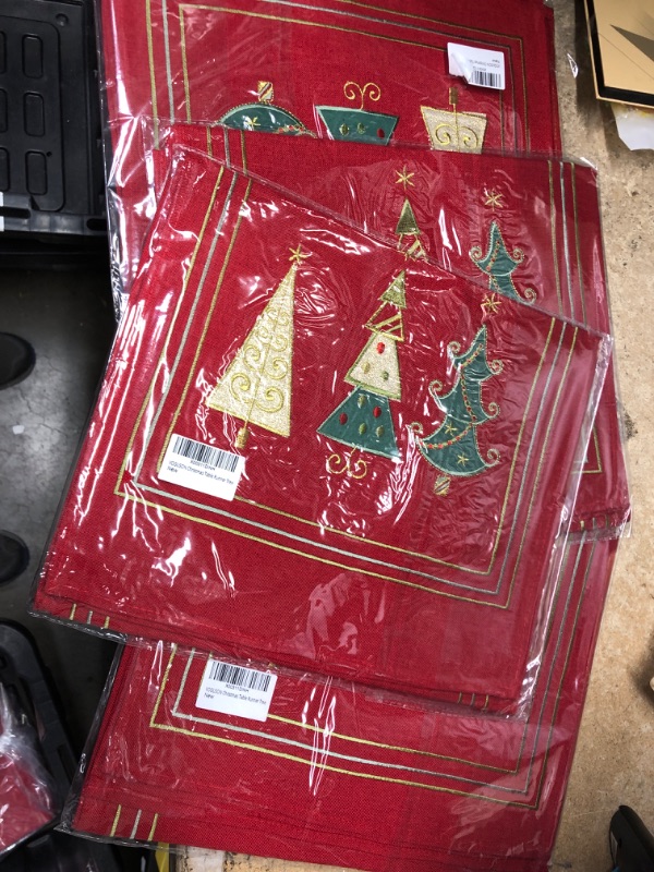 Photo 2 of **NEW/BUNDLE OF 4**    VOGUSON Christmas Embroidered Table Runner with Red Gold Tree Linen Luxury Elegant Dresser Scarf 14x69 Inch