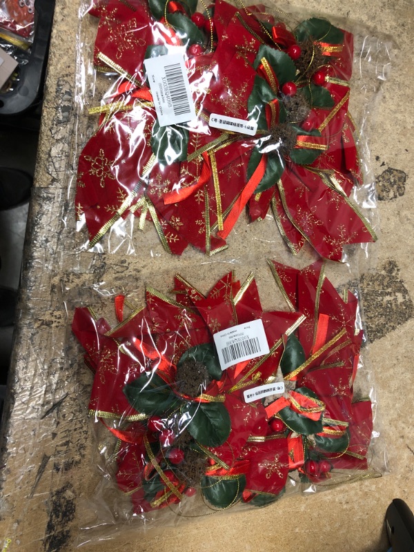 Photo 1 of **NEW/BUNDLE OF 2**   CTOHN Christmas Tree Bowknot Ornaments, 6 PCS Red Gold Green Bows Knot with Rope for Xmas Tree, Garland, Wrapping, Wreath Hanging Decoration