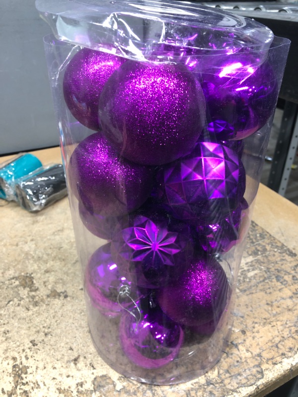 Photo 2 of 20ct Christmas Ball Ornaments Shatterproof Christmas Hanging Tree Decorative Balls for Party Holiday Wedding Decor Purple, 3.15",80mm Purple 3.15 in