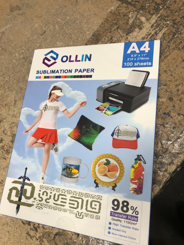 Photo 2 of OLLIN A4 Sublimation Paper 100 Sheets, 8.5" x 11" Size For EPSON CANON HP All Inkjet Printer With Sublimation Ink For Heat Transfer to T-Shirts and Ceramic Mugs