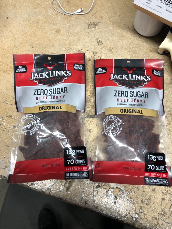 Photo 2 of Jack Link's Beef Jerky, Zero Sugar, Paleo Friendly Snack with No Artificial Sweeteners, 13g of Protein and 70 Calories Per Serving, No Sugar Everyday Snack, 7.3 oz (Pack of 2) EXPIRED