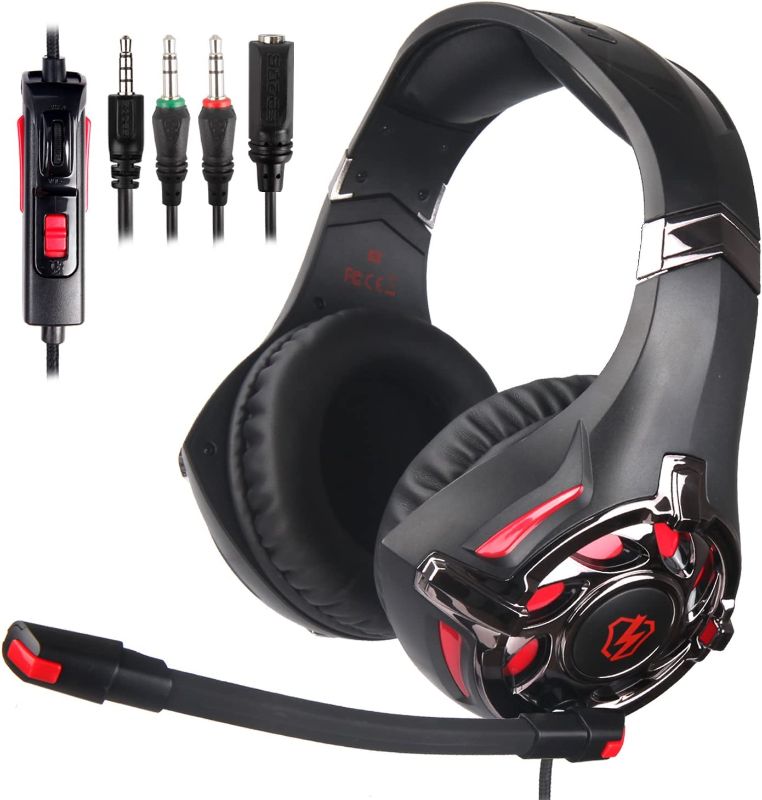 Photo 1 of LETTON L3 Gaming Headset Over-Ear Gaming Headphone with LED Light for PS4, Xbox One Nintendo Switch PC Computer Mobile Phone (Black/Red)
