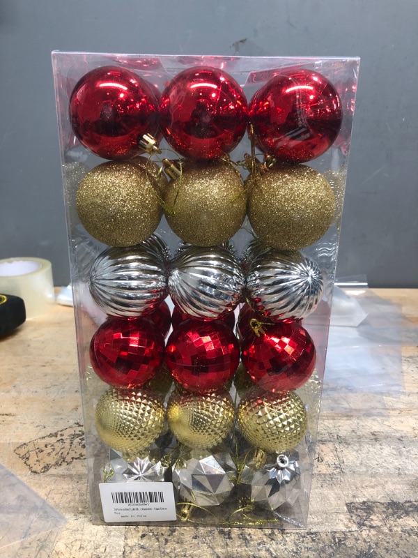 Photo 2 of 36Pcs Christmas Balls Ornaments for Christmas Tree Decorations- 2.36" Red Gold Silver Glitter Shatterproof Plastic Christmas Tree Ball Baubles Ornaments- Xmas Holiday New Year Party Hanging Ornaments