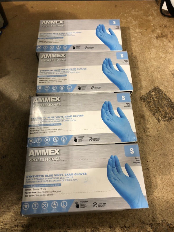 Photo 2 of AMMEX Stretch Synthetic Blue Vinyl Exam Gloves, 3 Mil, Powder Free, Disposable Small (Pack of 100) Box of 100 4 boxes