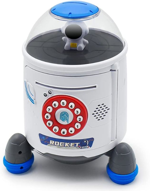 Photo 1 of Dazzcool Rocket Piggy Bank for Girs and Boys, Electronic Coin Money Bank with English Rhymes, Songs Stories for Kids (White)
