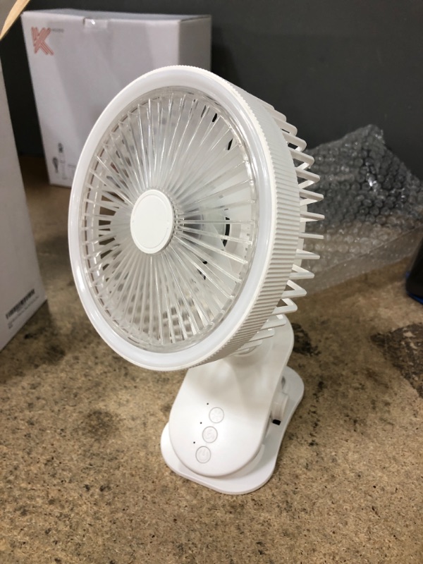 Photo 2 of **NOT ABLE TO TEST*** FANHOME Portable Clip on Fan, 360 Degree Rotatable Fanwith with Night Ambient Light, Large Capacity Fan, Suitable for Bedroom, Office, Outdoor, Baby Carriage, etc - 3 Adjustable Fan Light Sources