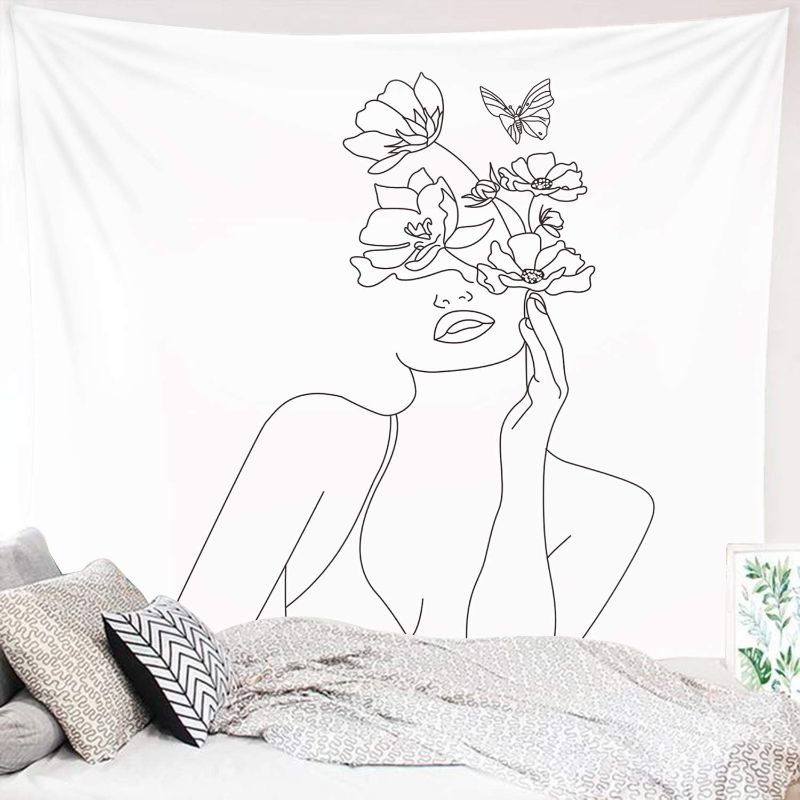 Photo 1 of (pack of 2) Miytal Art Line Aesthetic Tapestry, Simple Women with Flower Butterfly Wall Hanging, Modern Minimalist Abstract Creative Sketch Wall Décor for Dorm Bedroom Office