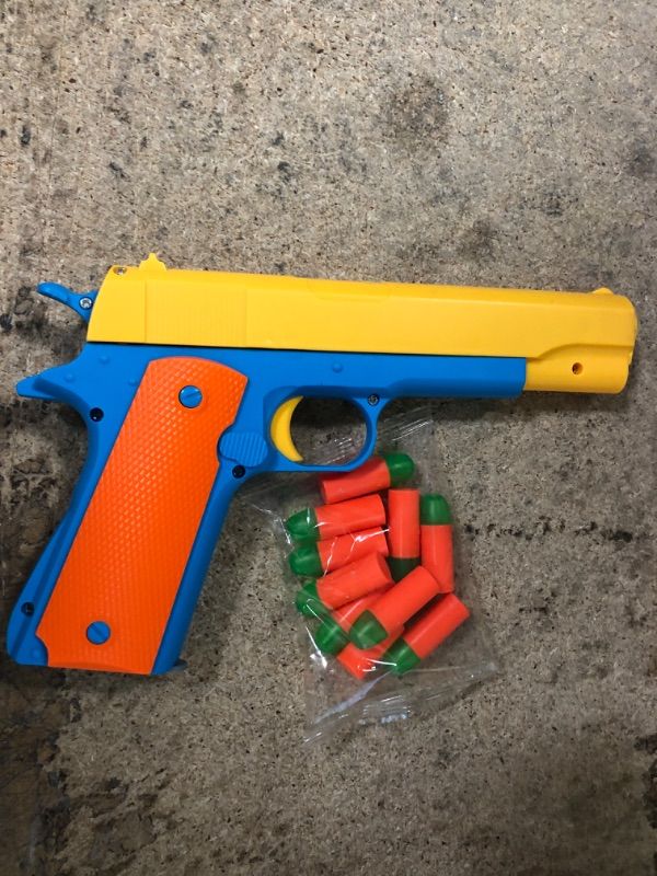 Photo 2 of Alisaso Colt 1911 Kid Toy Gun with Soft Bullets Ejecting Magazine - Style of M1911 Toy Guns for Boys Pistol with Play,M1911A1 Colt 45 Dart Guns (Yellow)