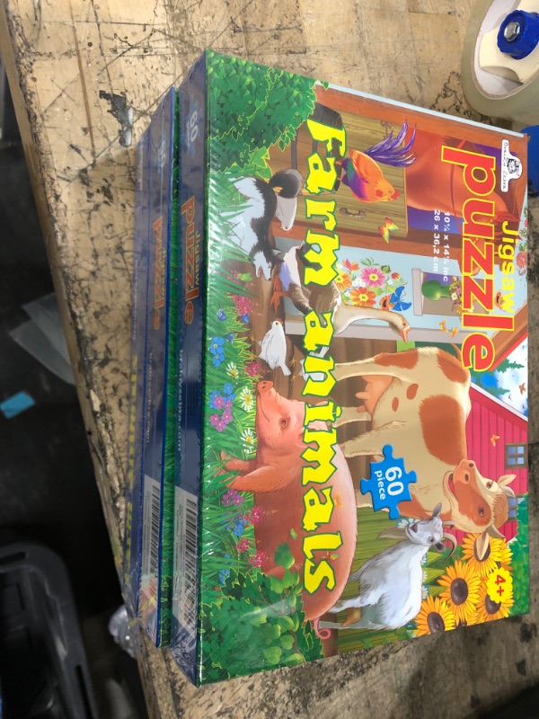 Photo 2 of (3Count)Farm Animals Jigsaw Puzzles for Kids - Fun Educational Toy for Children Ages 4-8 - Helps Improve Memory, Coordination, Fine Motor Skills - with Large Stickers - 10.25x14.25, 60 Pieces