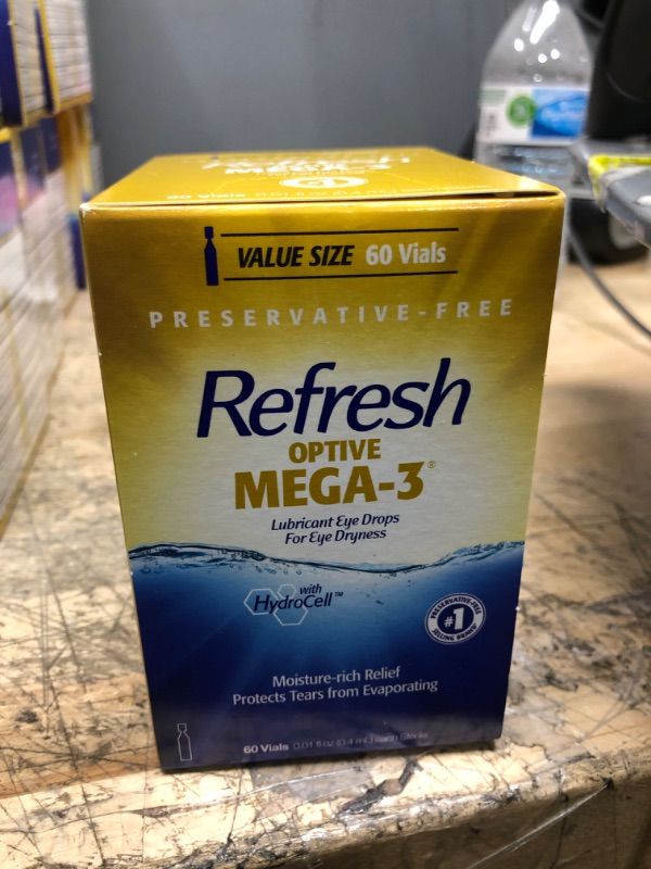 Photo 2 of Refresh Optive Mega-3 Lubricant Eye Drops, Preservative-Free, 0.01 Fl Oz Single-Use Containers, 60 Count 60 Count (Pack of 1)