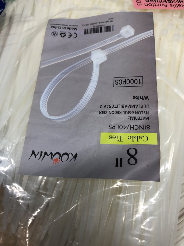 Photo 2 of 1000 Pack 8 Inch Bulk KOOWIN Nylon Plastic Cable Zip Ties Medium Wire Wraps White 8 inch 40 lb (1000 pcs) White