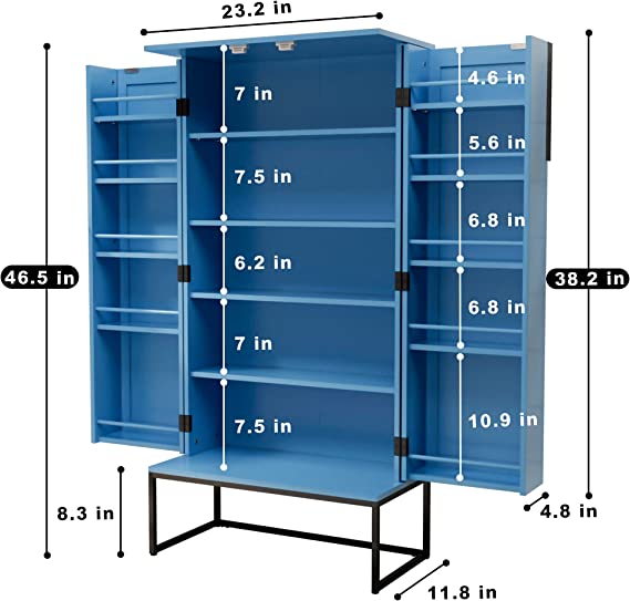 Photo 1 of , Storage Cabinet with Adjustable Shelves, Food Pantry Cabinet for Kitchen, Dining Room, Living Room and Garage,Legs,Blue
