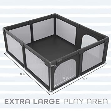 Photo 1 of Baby Playpen 60x60in - Kids Activity Center with Anti-Slip Base - Portable Indoor & Outdoor Playard for Toddlers - Foldable Safety Play Yard for Babies - Baby Fence Play Area With Soft Breathable Mesh