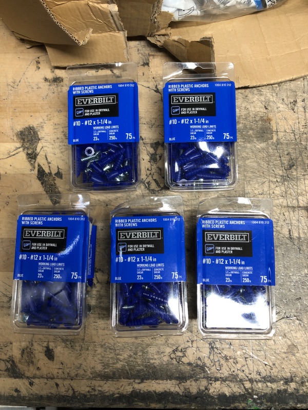 Photo 2 of #10-12 x 1-1/4 in. Blue Ribbed Plastic Anchor Kit with Screws (201-Pieces) - Lot of 5