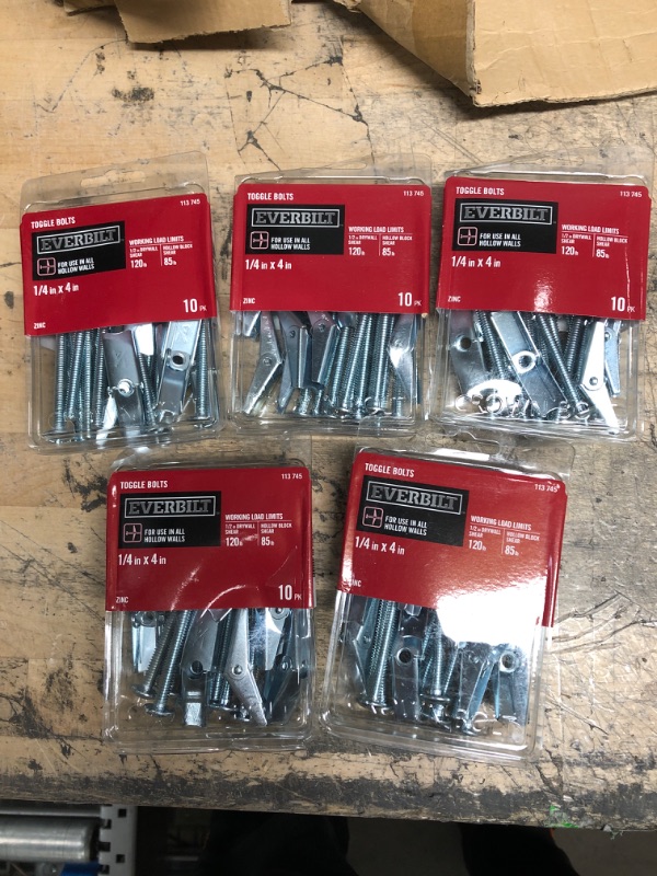 Photo 2 of 1/4 in. x 4 in. Zinc-Plated Toggle Bolt with Round-Head Phillips Drive Screw (10-Piece) - Lot of 5