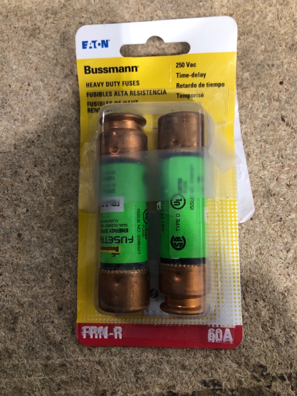 Photo 1 of Cooper Bussmann FRN Series 60 Amp Brass Time-Delay Fuse Cartridges (2-Pack)