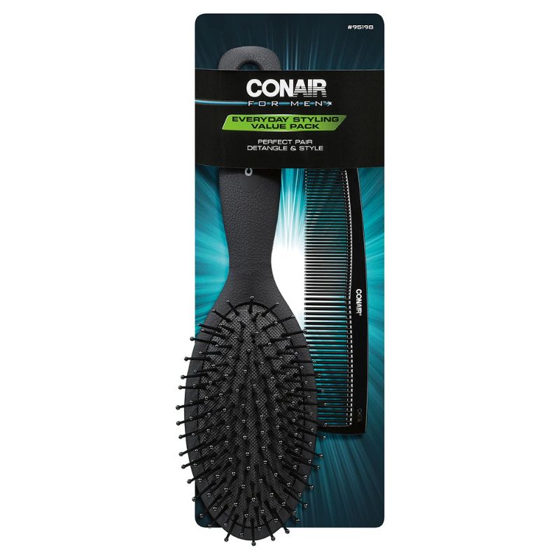 Photo 1 of 2 Conair for Men Black Cushion Hairbrush & Combo Set - 2ct
