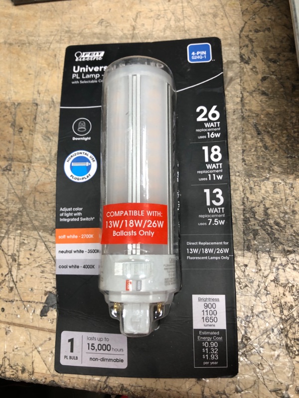 Photo 2 of 13W/18W/26W Equivalent PL Horizontal 4-Pin Universal Base G24Q/GX24Q-1/-2/-3 CCT Select(2700K/3500K/4100K)LED Light Bulb