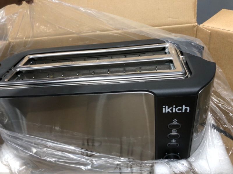 Photo 2 of IKICH Toaster 2 Long Slot, Toaster 4 Slice Stainless Steel, Warming Rack, 6 Browning Settings, Defrost/Reheat/Cancel, Removable Crumb Tray, 1300W
