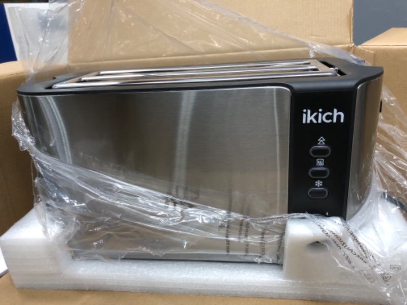 Photo 4 of IKICH Toaster 2 Long Slot, Toaster 4 Slice Stainless Steel, Warming Rack, 6 Browning Settings, Defrost/Reheat/Cancel, Removable Crumb Tray, 1300W
