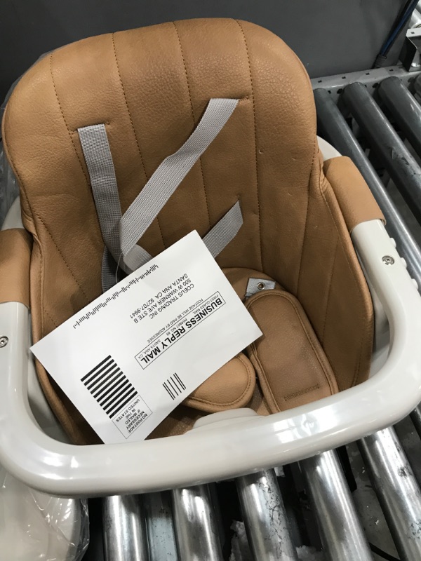 Photo 1 of 3-in-1 Convertible Wooden High Chair,Baby High Chair with Adjustable Legs & Dishwasher Safe Tray, Made of Sleek Hardwood & Premium Leatherette, Brown Color Classic Brown