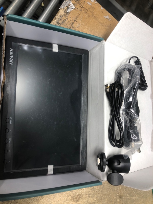 Photo 2 of **missing stand & missing power adapter**
Haiway 10.1 inch Security Monitor, 1366x768 Resolution Small HDMI Monitor Small Portable Monitor with Remote Control with Built-in Dual Speakers HDMI VGA BNC USB Input for Gaming CCTV Raspberry Pi PC 1366*768