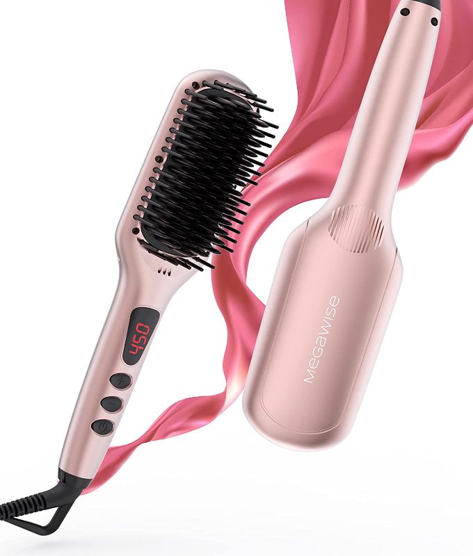 Photo 1 of MEGAWISE Pro Ceramic Ionic Hair Straightener Brush for Home Salon | MCH Fast 20s Heating Tech with Auto-Off Safety | Anti-Scald with Universal Dual Voltage | Rotatable Power Cord
