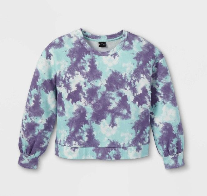 Photo 1 of Kids Crew Neck Cropped Sweatshirt - art class - Blue Purple Tie Dye (L) (10/12)