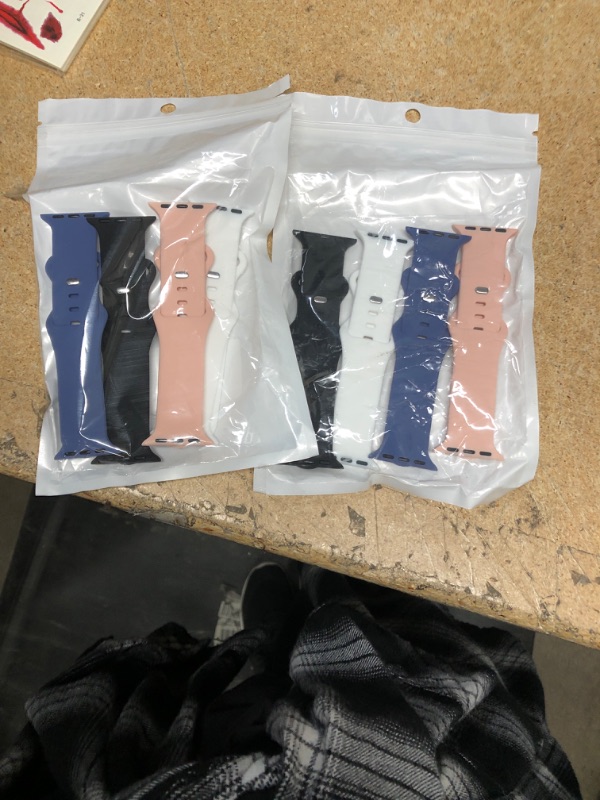 Photo 1 of  **2 PACK**RTBAVKE 4 Pack Bands Compatible with Apple Watch Band 40mm 44mm 38mm 42mm 41mm 45mm Women Men, Soft Silicone Wristband Sport Breathable Replacement Strap Waterproof for iWatch SE Series 7 6 5 4 3 2 1 Black/White/Pink/Blue Gray 38mm/40mm/41mm